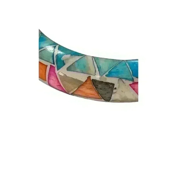 Cuff bangle inlay on wood Mosiac Design 7 inches - Picture 2 of 5